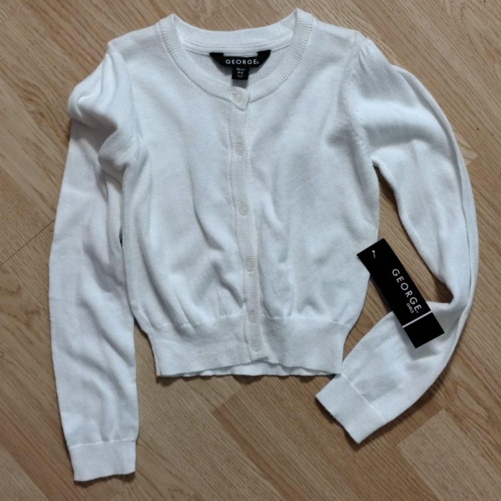 NWT George Girls XS 4-5 White Button Front Cardigan Sweater 100% Cotton